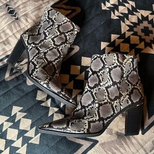 Circus by Sam Edelman Snake Print Ankle Heeled Boots